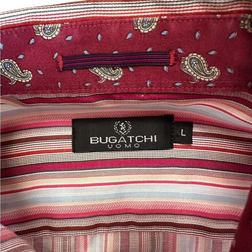 Bugatchi Uomo Men's Multicolored Button Up Long Sleeve Collared Dress Shirt Sz L - Picture 10 of 16
